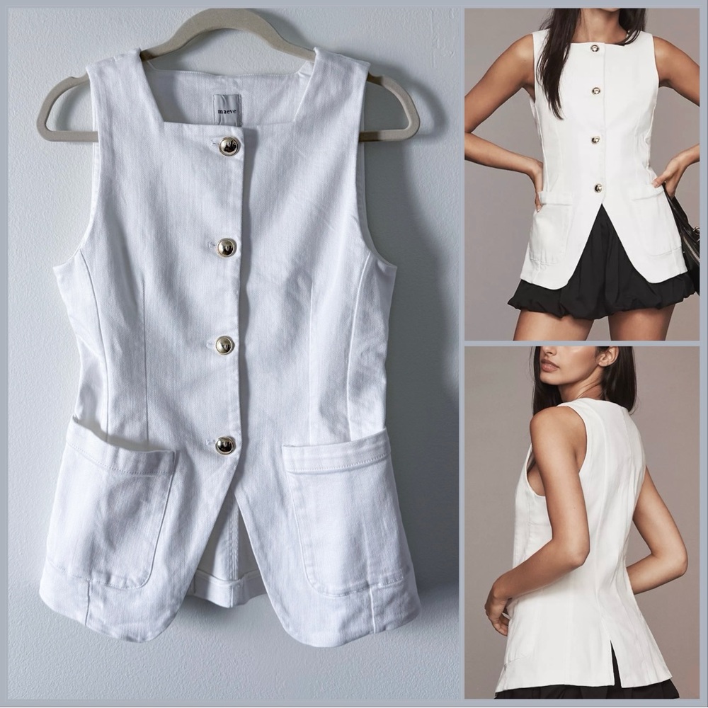 NWT Anthropologie Maeve Square-Neck Cutaway Denim Vest Size XS